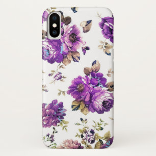 Purple Flowers Patroon met Monogram iPhone X Hoesje