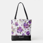 Purple Flowers Pattern met Monogram Canvas tas (Achterkant)