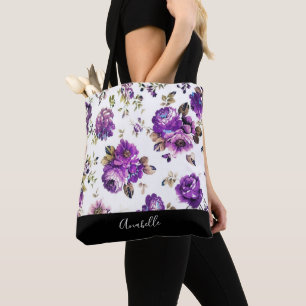 Purple Flowers Pattern met Monogram Canvas tas
