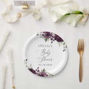 Purple Flowers, Plum Flowers, Boho, Baby shower Papieren Bordje