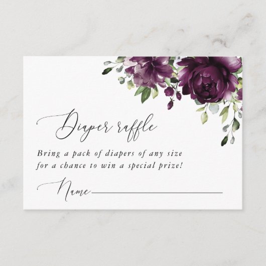 Purple Flowers, Plum Flowers, Boho, Diaper Raffle Informatiekaartje (Voorkant)