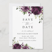 Purple Flowers, Plum Flowers, Boho, Floral Wedding Save The Date (Voorkant)
