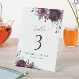 Purple Flowers, Plum Flowers, Boho, Table Numbers Reclamebord Met Voetstuk