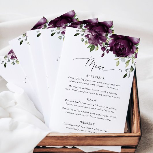 Purple Flowers, Plum Flowers, Bridal Shower Menu