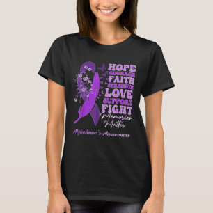 Purple Flowers Ribbon Memories Heimers Awareness T-shirt