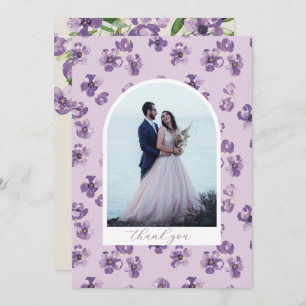 Purple Flowers Romantic Script Arch Photo Bedankkaart