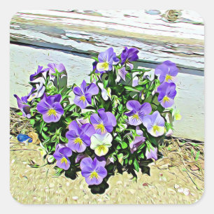Purple Flowers Rustic Weathers Painted Stairs Vierkante Sticker