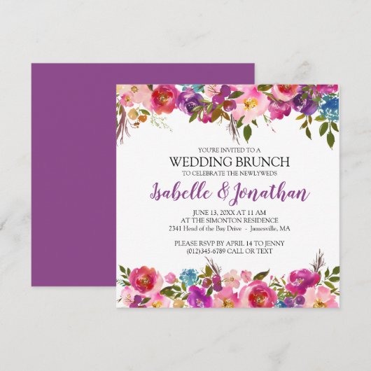 Purple Flowers Summer Wedding Brunch Uitnodigingen (Voorkant / Achterkant)