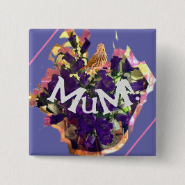 Purple Flowers Vierkante Button 5,1 Cm