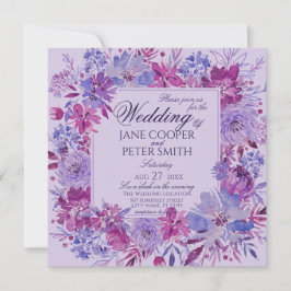 Purple flowers Wedding Invitation Kaart