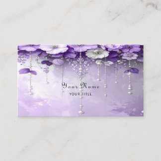 Purple Flowers with Dangling Pearls Business Card Visitekaartje