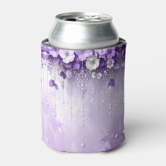 Purple Flowers with Dangling Pearls Can Cooler (Blikje Voorkant)