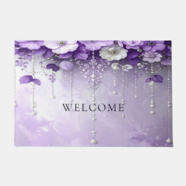 Purple Flowers with Dangling Pearls Doormat Deurmat