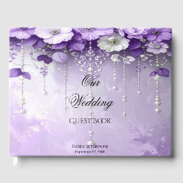 Purple Flowers with Dangling Pearls Guest Book Gastenboek