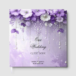 Purple Flowers with Dangling Pearls Guest Book Gastenboek