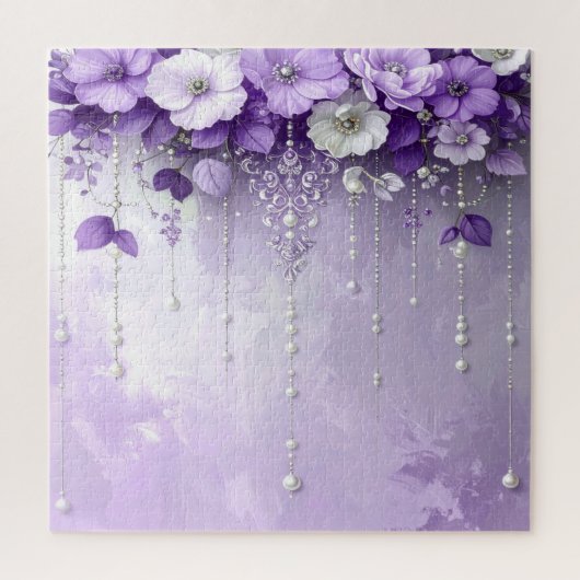 Purple Flowers with Dangling Pearls Jigsaw Puzzle (Vertical)