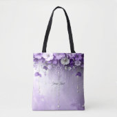 Purple Flowers with Dangling Pearls Tote Bag (Devant)