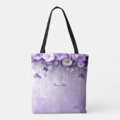 Purple Flowers with Dangling Pearls Tote Bag (Dos)
