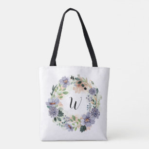Purple Flowers WreatMonogram Canvas tas