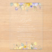 Purple Flowers, Yellow Flowers, Boho, Baptism Acryl Uitnodigingen (Voorkant)