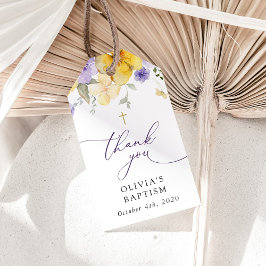 Purple Flowers, Yellow Flowers, Boho, Baptism Cadeaulabel