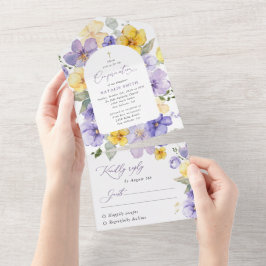 Purple Flowers, Yellow Flowers, Boho, Confirmation All In One Uitnodiging