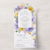 Purple Flowers, Yellow Flowers, Boho, Confirmation All In One Uitnodiging (Binnen)