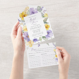 Purple Flowers, Yellow Flowers, Bridal Shower All In One Uitnodiging