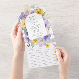 Purple Flowers, Yellow Flowers, Bridal Shower All In One Uitnodiging