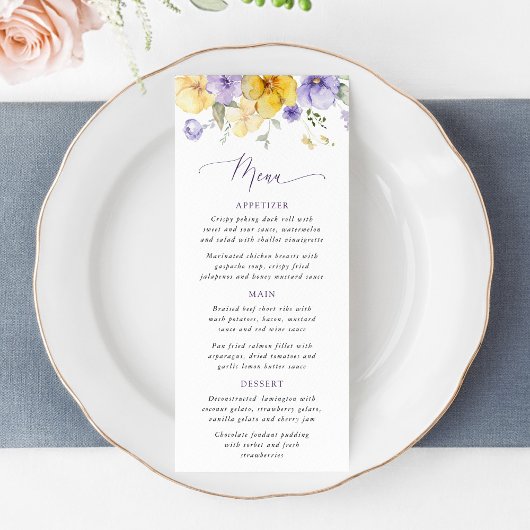 Purple Flowers, Yellow Flowers, Bridal Shower Menu