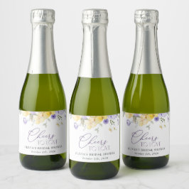 Purple Flowers, Yellow Flowers, Bridal Shower Sparkling Wijnetiket