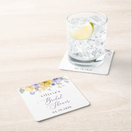 Purple Flowers, Yellow Flowers, Bridal Shower Vierkante Kartonnen Onderzetter