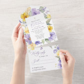 Purple Flowers, Yellow Flowers, First Communion All In One Uitnodiging (Afscheurbaar)