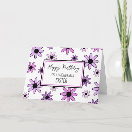 Purple Flowers Zister Birthday Kaart (Voorkant)