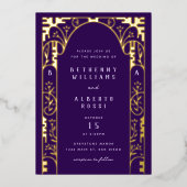 Purple Foil Art Nouveau Arch Foil Invitation (Recto)