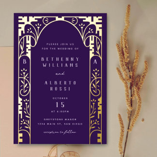 Purple Foil Art Nouveau Arch Foil Invitation