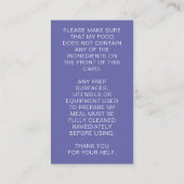 Purple Food Allergy Alert Carte Chef personnalisée (Dos)