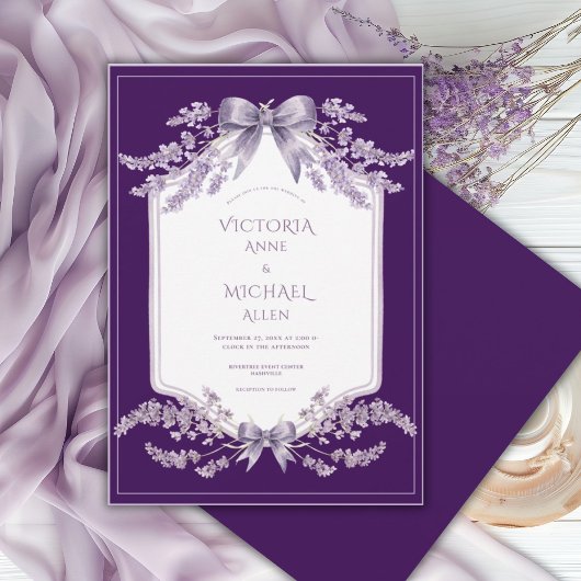 Purple Frame Floral Elegant Wedding Invitation