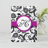 Purple Fuchsia Damask Swirl Wedding Invitations (Debout devant)