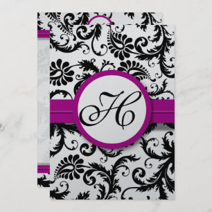 Purple Fuchsia Damask Swirl Wedding Invitations
