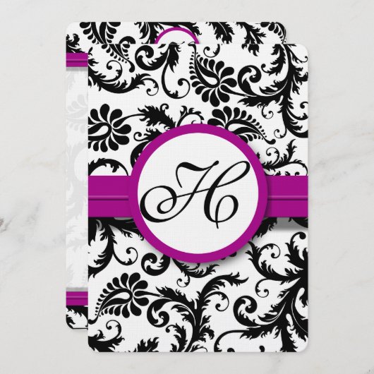 Purple Fuchsia Damask Swirl Wedding Invitations (Devant / Derrière)