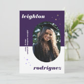 Purple Fun Roundé Photo Faire-part de graduation (Debout devant)