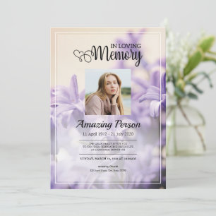 Purple Funérailles ordre de service Invitation