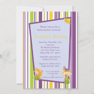 Purple Furry Woodland 5x7 invitation