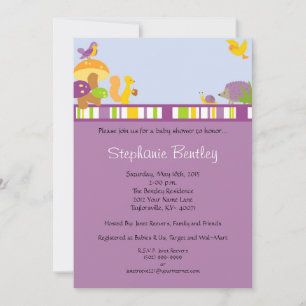 Purple Furry Woodland 5x7 invitation