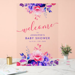 Purple GARDEN FLORAL Baby shower Bienvenue