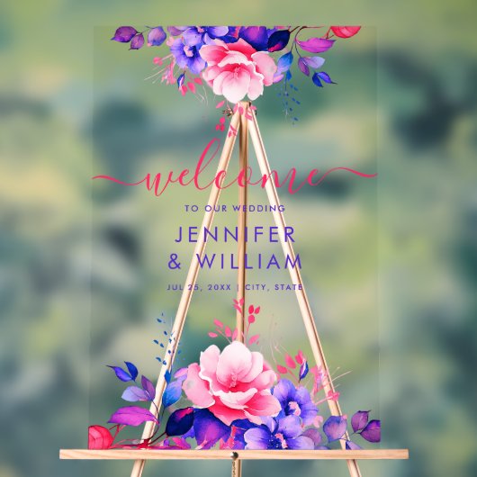 Purple Garden Floral Script Mariage Bienvenue (Neutre)