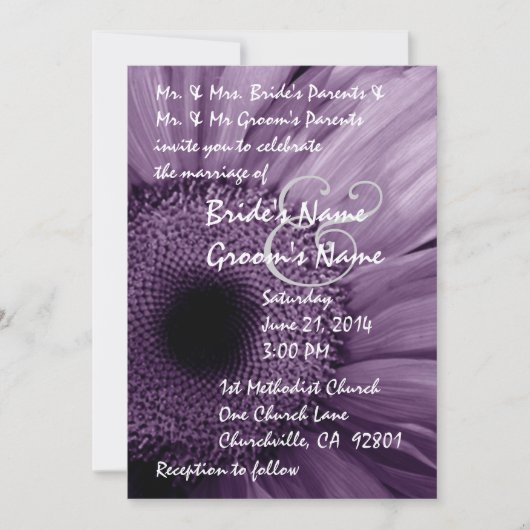 PURPLE Gerber Daisy Faire-part de mariage (Devant)