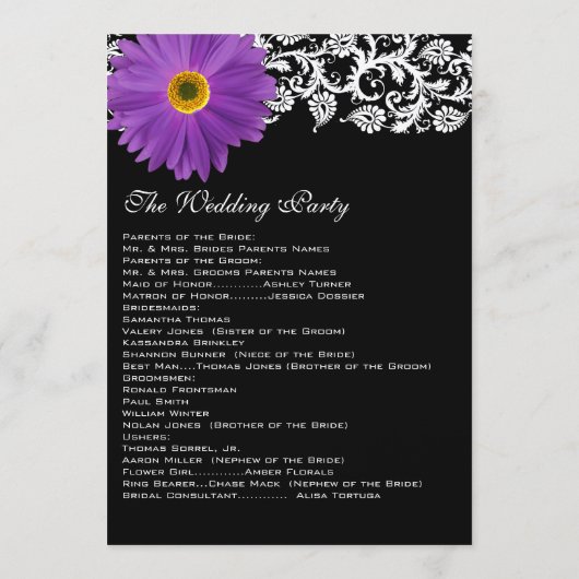 Purple Gerber Daisy Floral Wedding Programme (Dos)