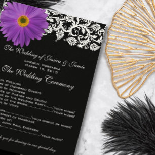 Purple Gerber Daisy Floral Wedding Programme